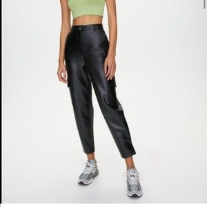 Aritzia Wilfred Modern Vegan Leather High-Waist Pants — Black — Size 0